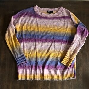 Express Women's Striped Sweater in Purple, Yellow, and Blue